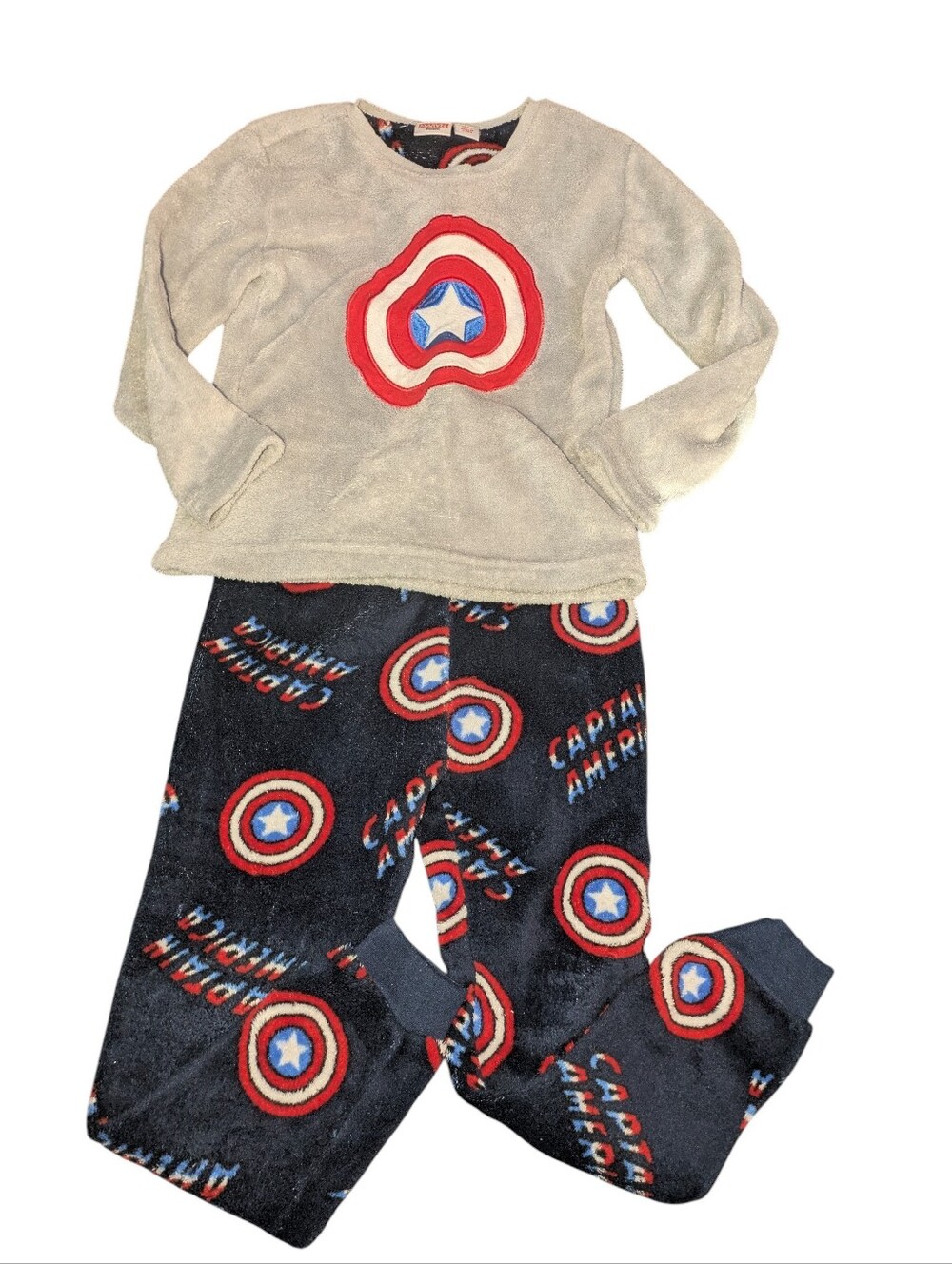 Marvel Captain America Kids Pajama Set - Cream Top & Navy Shield Pants